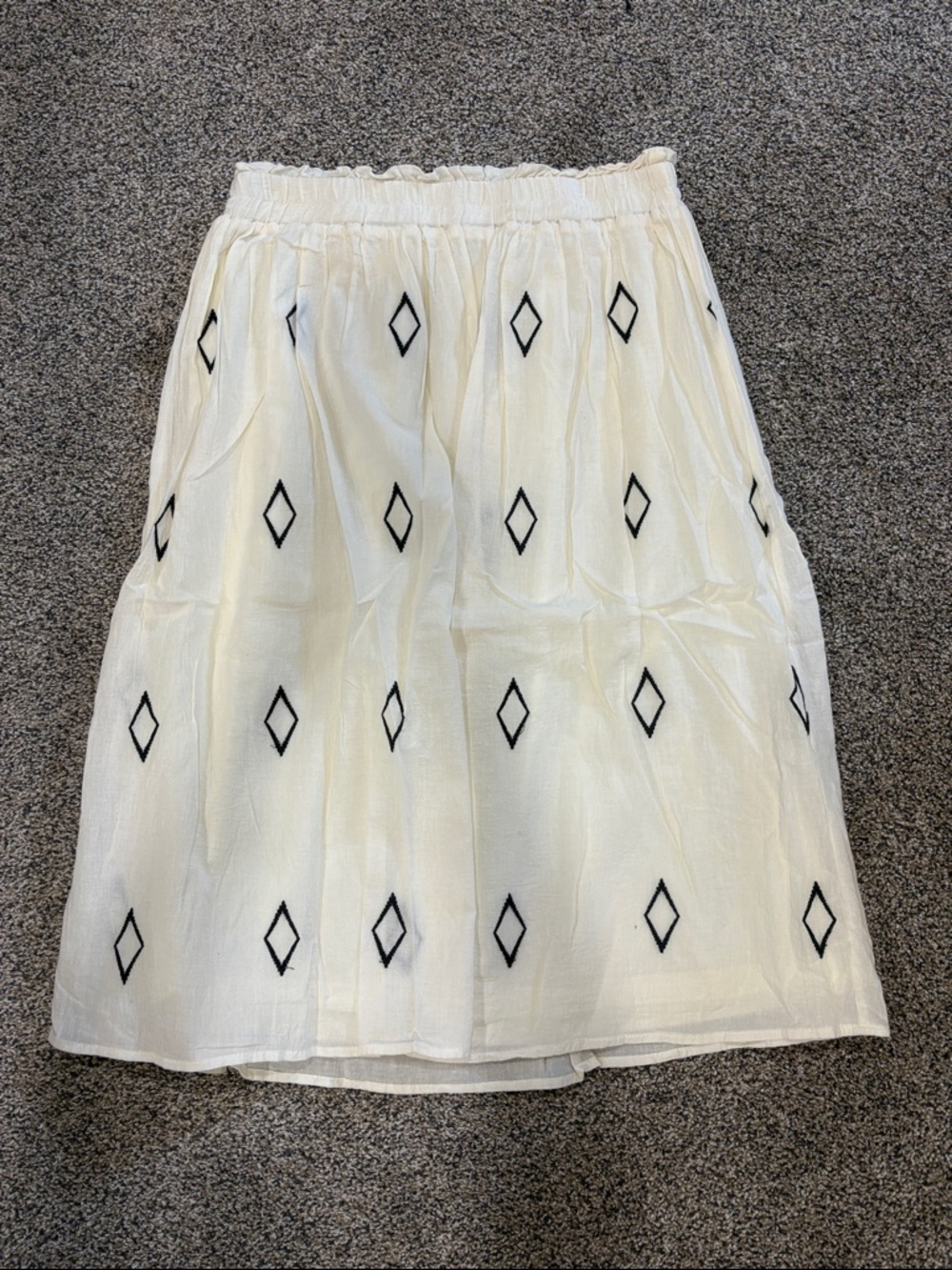 Polagram White Midi Skirt with Black Diamond Embroidery